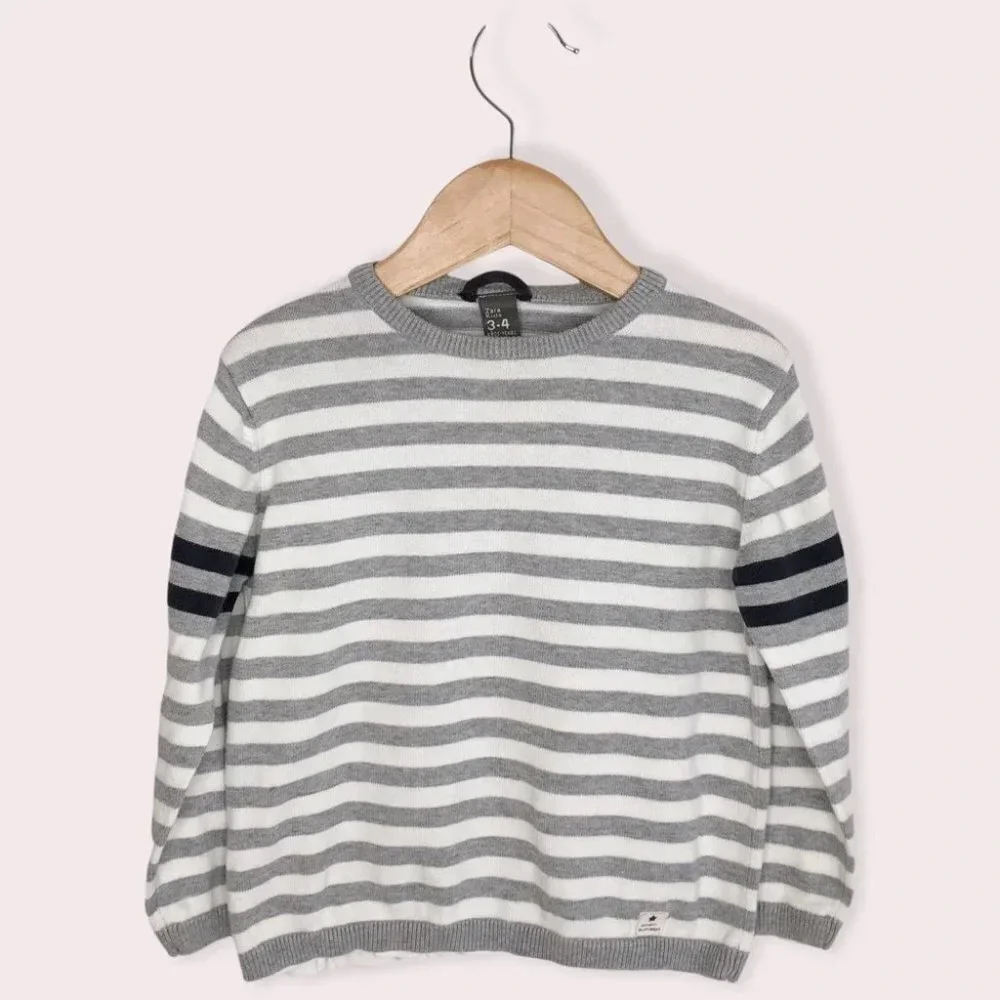 Zara Kids sweater gray stripe with t-shirt hem 3-4 years‎